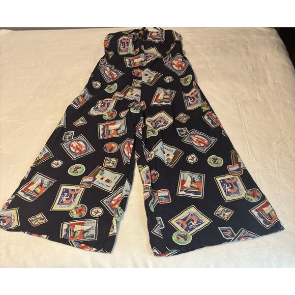 Anthropologie Celandine Linen Blend Strapless Jumpsuit Sz Lg Navy Blue - Picture 4 of 9